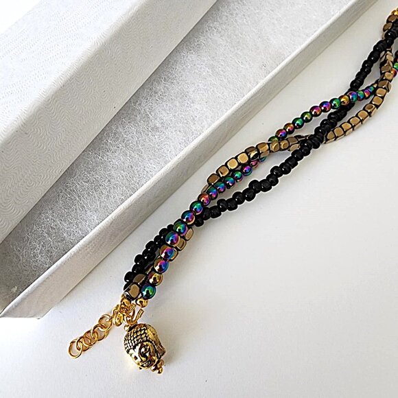 Black & Hematite Buddha charm braided bracelet - Picture 6 of 9
